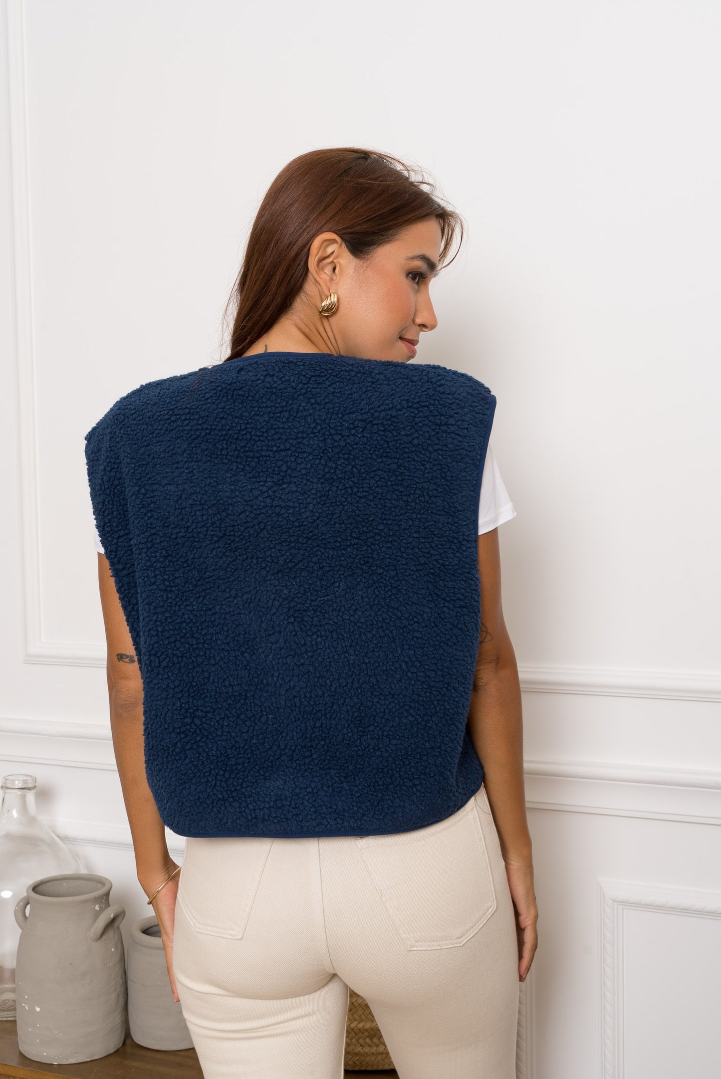 Teddy Gilet - Donker Blauw Kleur voor een Trendy en Comfortabele Look