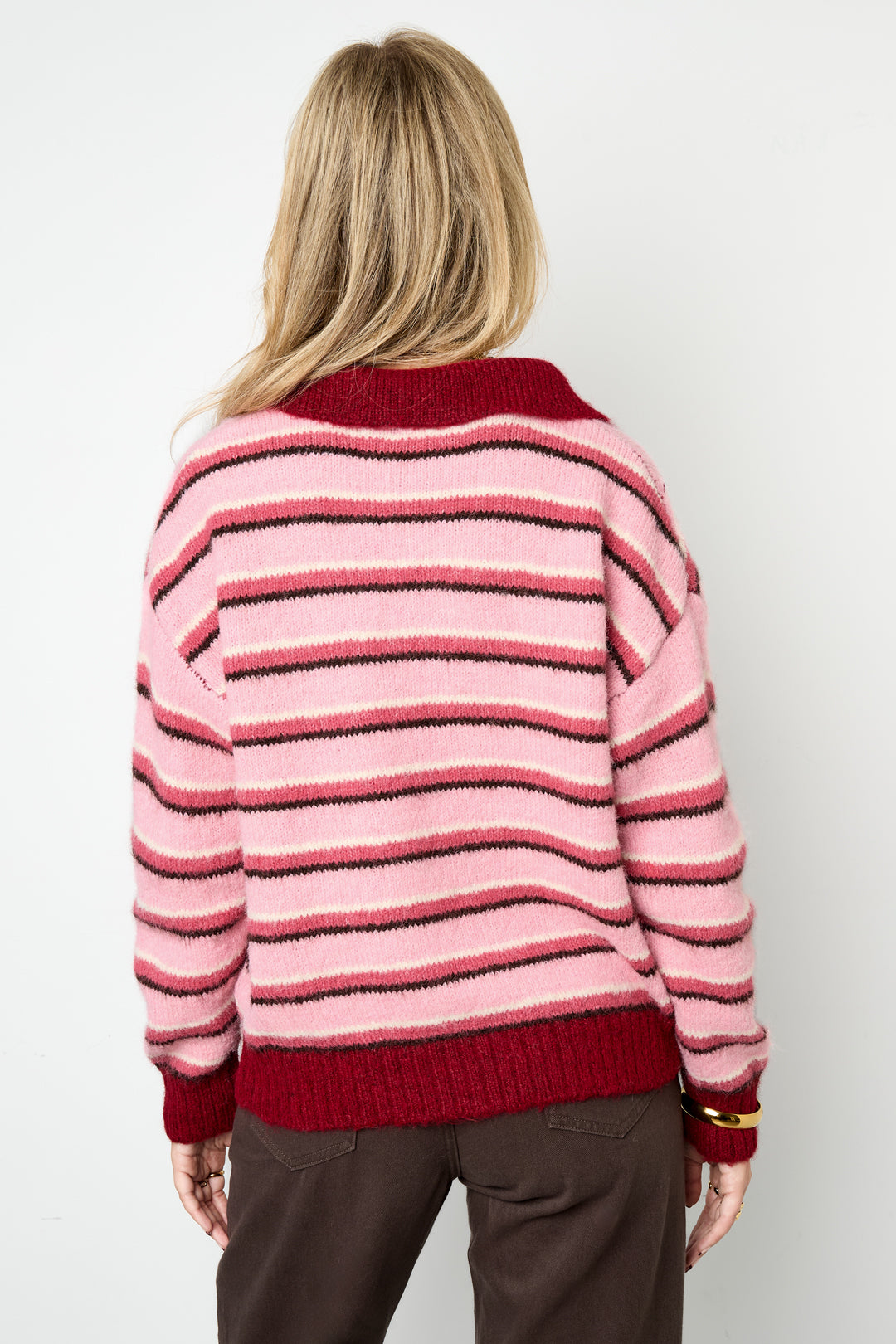 Knitted polo sweater with stripes