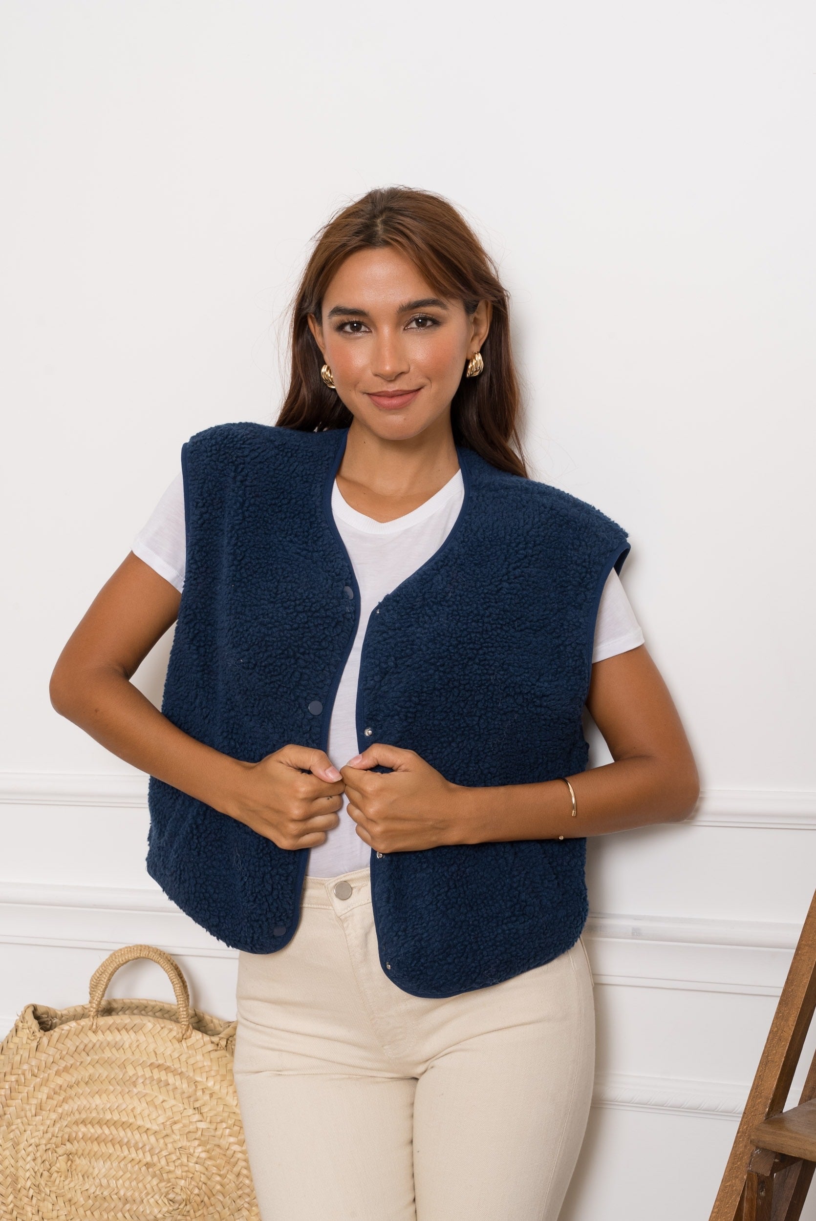 Teddy Gilet - Donker Blauw Kleur voor een Trendy en Comfortabele Look