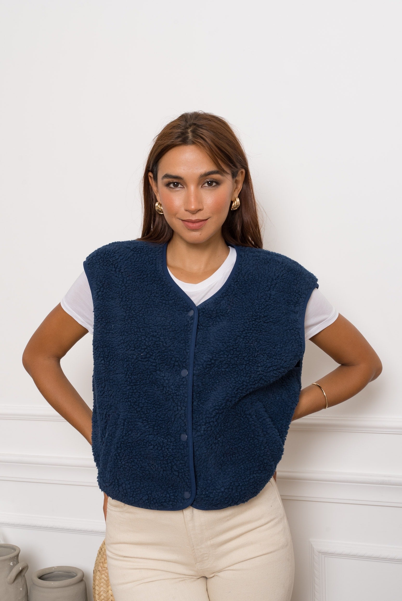 Teddy Gilet - Donker Blauw Kleur voor een Trendy en Comfortabele Look