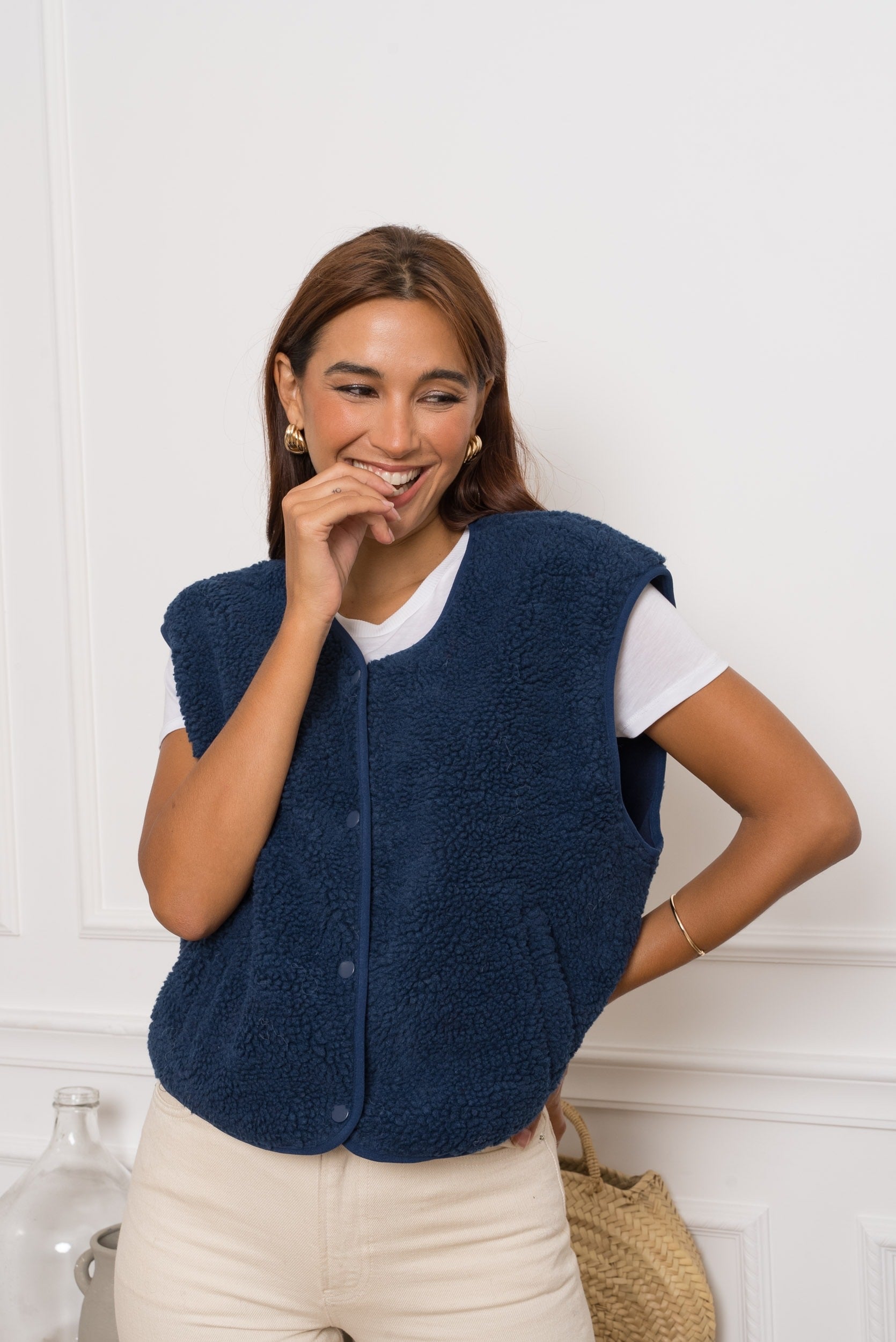 Teddy Gilet - Donker Blauw Kleur voor een Trendy en Comfortabele Look