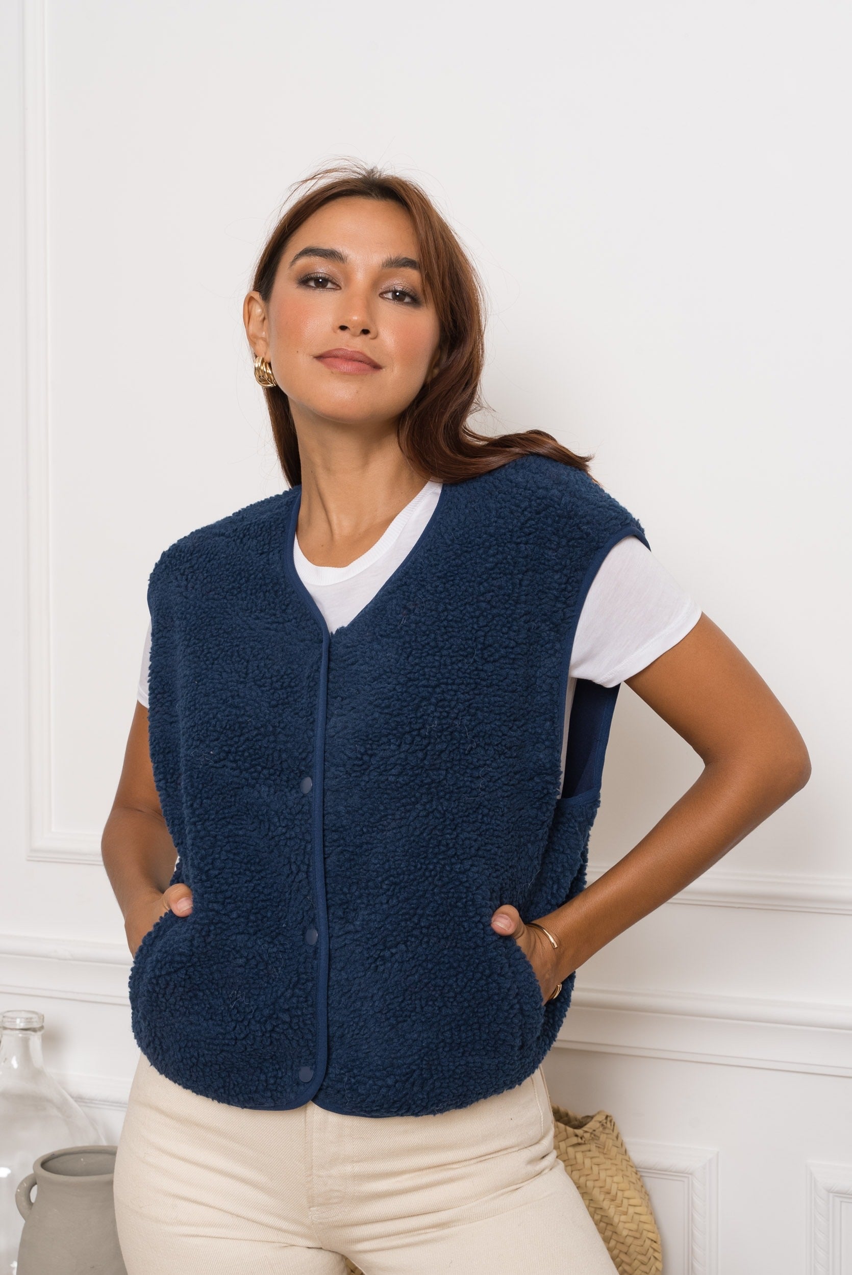 Teddy Gilet - Donker Blauw Kleur voor een Trendy en Comfortabele Look